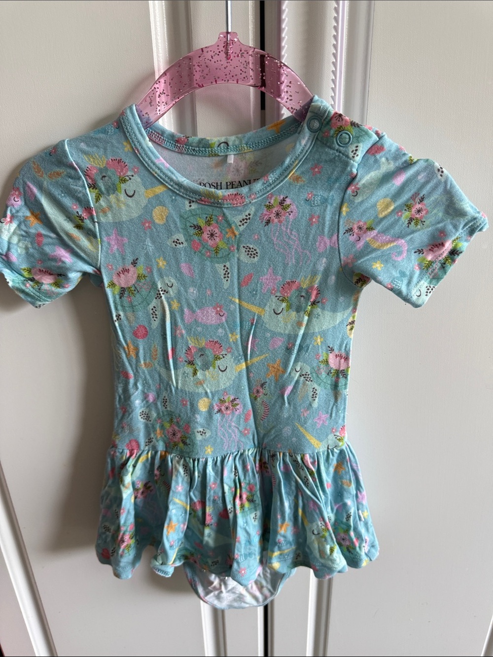 Posh Peanut Light Blue Floral & Sea-Print Peplum Tee